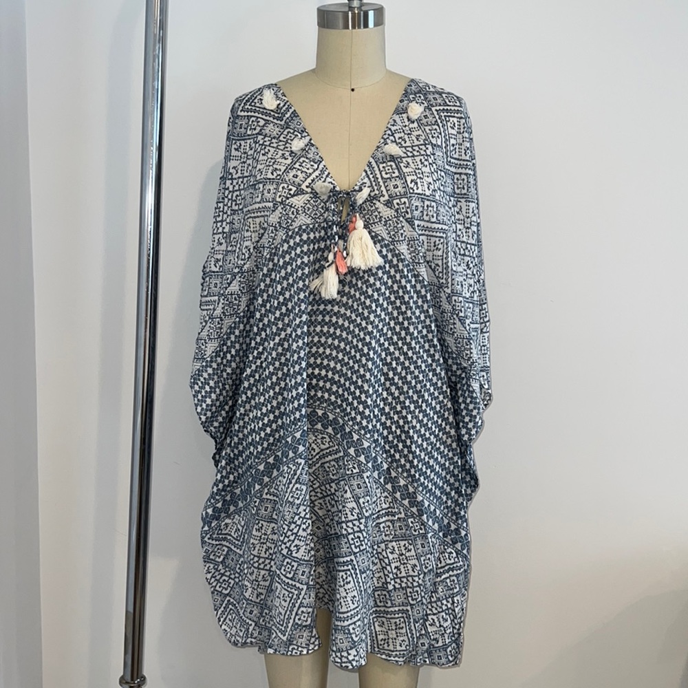 Cool Change Blue and White Coverup with Tassels